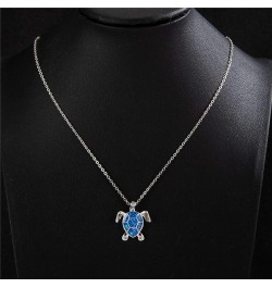 Sea Turtle Pendant Necklace for Women Men Girls Boys, Silver Plated Link Chain Animal Jewlery Blue $5.26 Necklaces