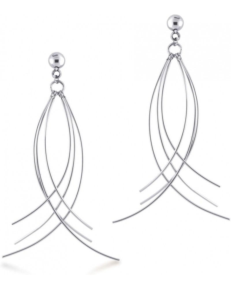 Womens Stainless Steel Curved Threader Drop Dangle Statement Earrings Silver $9.68 Earrings