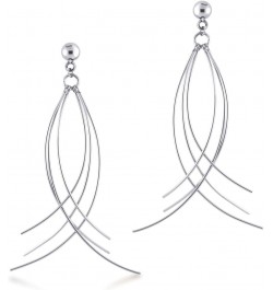 Womens Stainless Steel Curved Threader Drop Dangle Statement Earrings Silver $9.68 Earrings