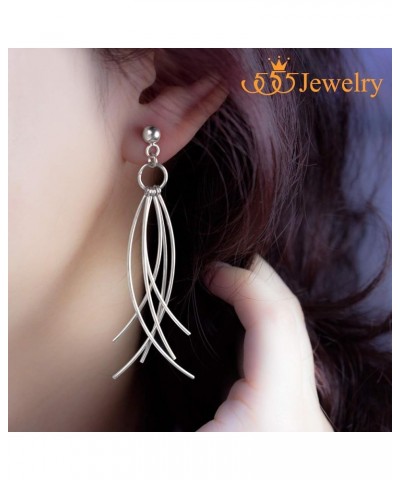 Womens Stainless Steel Curved Threader Drop Dangle Statement Earrings Silver $9.68 Earrings