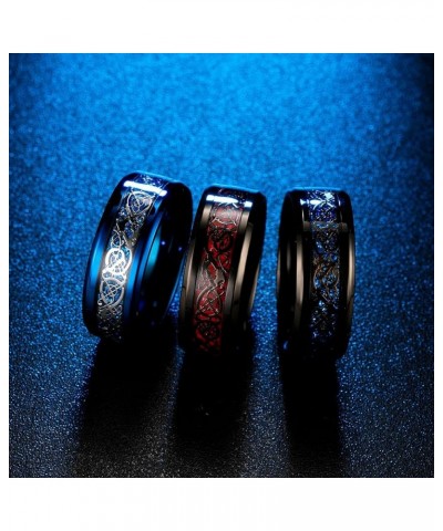 MZZJ Personalized Couple Matching Ring Punk 8MM 2 Tone Polish Black Stainless Steel Celtic Dragon Pattern Bevel Edge Wedding ...