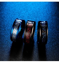 MZZJ Personalized Couple Matching Ring Punk 8MM 2 Tone Polish Black Stainless Steel Celtic Dragon Pattern Bevel Edge Wedding ...