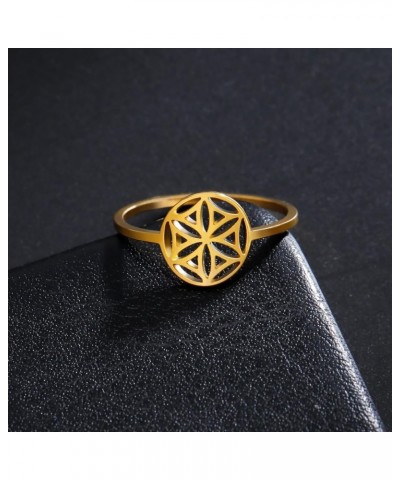 Flower of Life Ring Stainless Steel Openwork Seed of Life Ring Promise Ring Jewelry Gift for Women Charming Ladies Diameter 1...