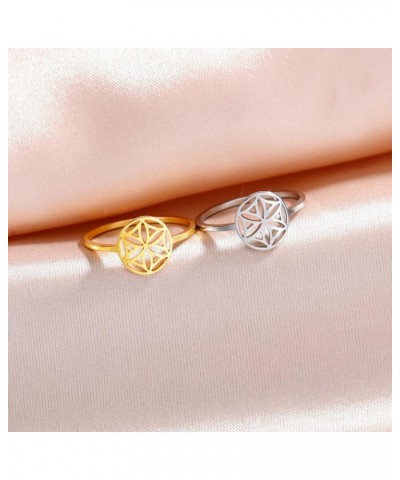 Flower of Life Ring Stainless Steel Openwork Seed of Life Ring Promise Ring Jewelry Gift for Women Charming Ladies Diameter 1...