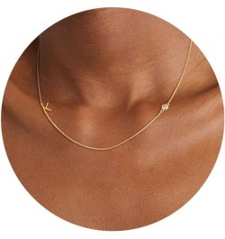 Gold Initial Necklaces for Women Girls, Dainty Sideways Letter Necklace 14k Gold Plated A-Z Pendant Choker Necklace Trendy Mo...