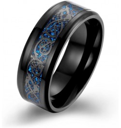 MZZJ Personalized Couple Matching Ring Punk 8MM 2 Tone Polish Black Stainless Steel Celtic Dragon Pattern Bevel Edge Wedding ...