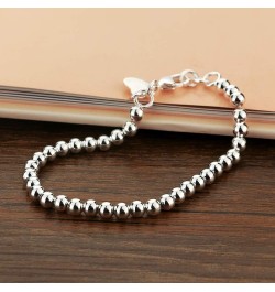 New Women's 925 Sterling Silver Bracelet Minimalist 4-6MM Round Bead Chain Solid Silver Bracelet Charm Jewelry Lobster Claw C...