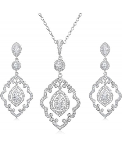 Wedding Jewelry for Bride, Necklace and Earrings Jewelry Set, Bridal Jewelry Set for Wedding Party Costume Silver $18.69 Jewe...