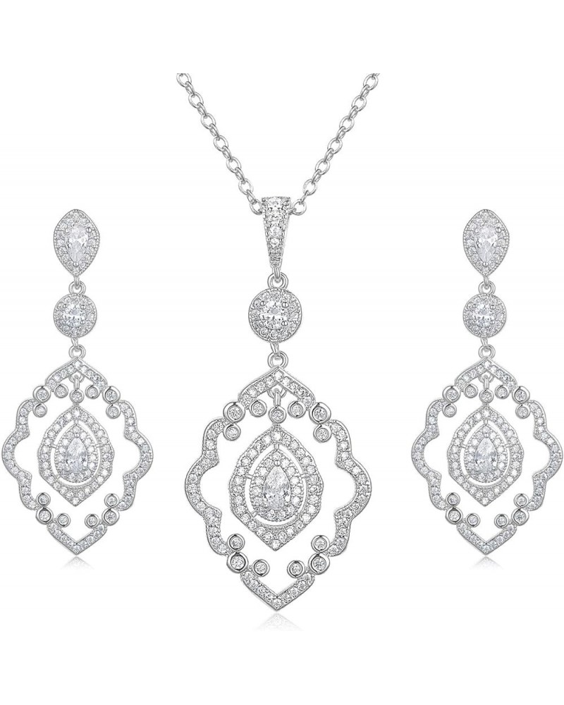 Wedding Jewelry for Bride, Necklace and Earrings Jewelry Set, Bridal Jewelry Set for Wedding Party Costume Silver $18.69 Jewe...