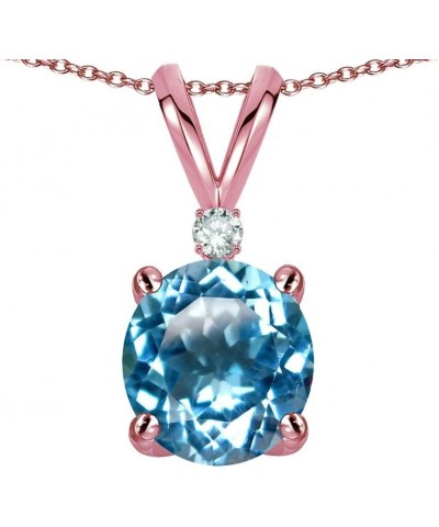 Solid 14k Gold Classic One Stone Round 7mm Pendant Necklace Blue Topaz Rose Gold $75.95 Necklaces