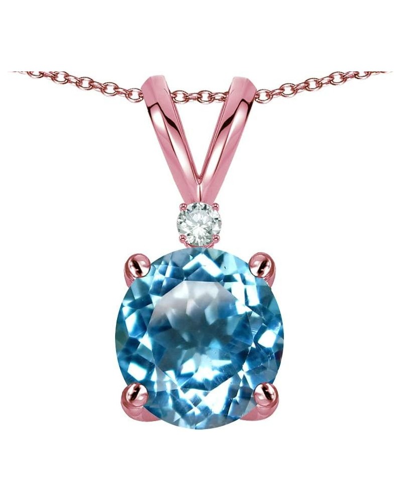 Solid 14k Gold Classic One Stone Round 7mm Pendant Necklace Blue Topaz Rose Gold $75.95 Necklaces