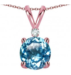 Solid 14k Gold Classic One Stone Round 7mm Pendant Necklace Blue Topaz Rose Gold $75.95 Necklaces