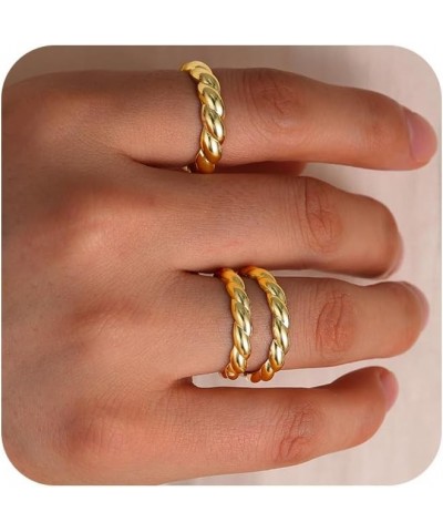 Stackable Rings for Women Girls, 14K Gold Plated Croissant Rings Set Non Tranish Braided Rings Dainty Fashion Jewelry Trendy ...