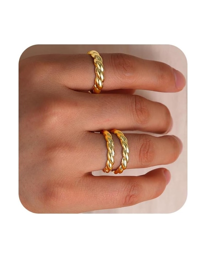 Stackable Rings for Women Girls, 14K Gold Plated Croissant Rings Set Non Tranish Braided Rings Dainty Fashion Jewelry Trendy ...