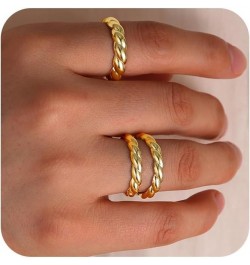 Stackable Rings for Women Girls, 14K Gold Plated Croissant Rings Set Non Tranish Braided Rings Dainty Fashion Jewelry Trendy ...