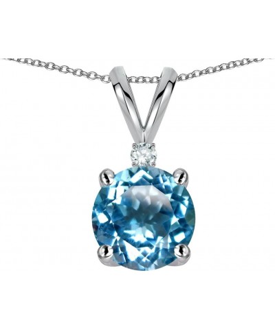 Solid 14k Gold Classic One Stone Round 7mm Pendant Necklace Blue Topaz Rose Gold $75.95 Necklaces