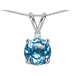 Solid 14k Gold Classic One Stone Round 7mm Pendant Necklace Blue Topaz Rose Gold $75.95 Necklaces