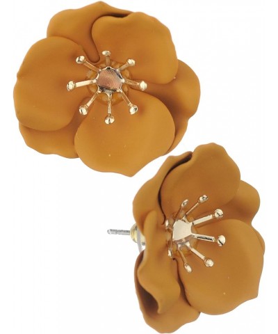 Women's Metal Matte 25mm Flower Petal Stud Pierced Earrings Mustard $7.79 Earrings