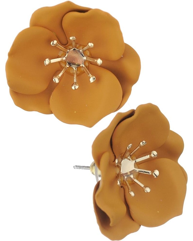 Women's Metal Matte 25mm Flower Petal Stud Pierced Earrings Mustard $7.79 Earrings