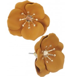 Women's Metal Matte 25mm Flower Petal Stud Pierced Earrings Mustard $7.79 Earrings