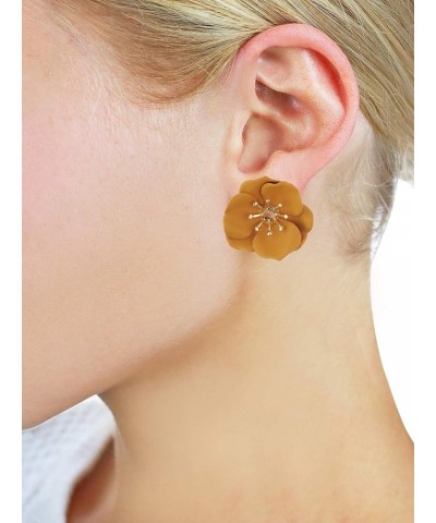 Women's Metal Matte 25mm Flower Petal Stud Pierced Earrings Mustard $7.79 Earrings