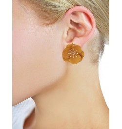 Women's Metal Matte 25mm Flower Petal Stud Pierced Earrings Mustard $7.79 Earrings