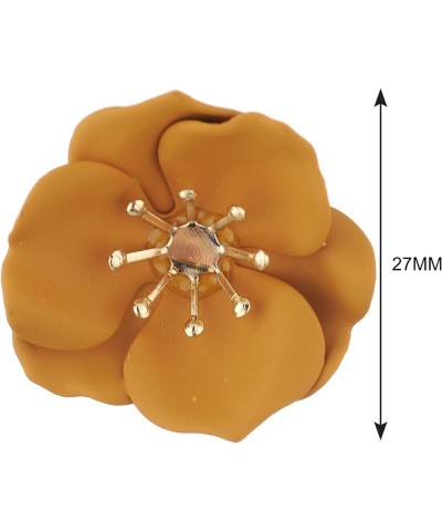 Women's Metal Matte 25mm Flower Petal Stud Pierced Earrings Mustard $7.79 Earrings