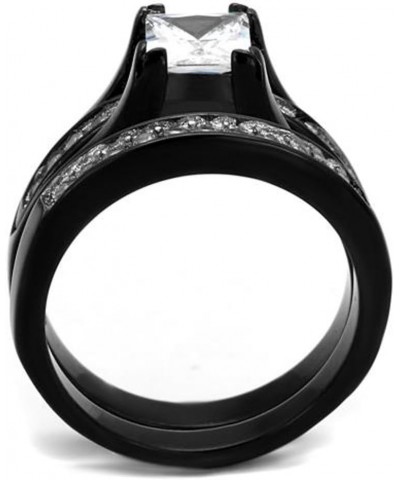 Her and His 3 Piece Black Stainless Steel Engagement Wedding Ring Set and Titanium Band Size Women's 07 Men's 13 $23.29 Sets