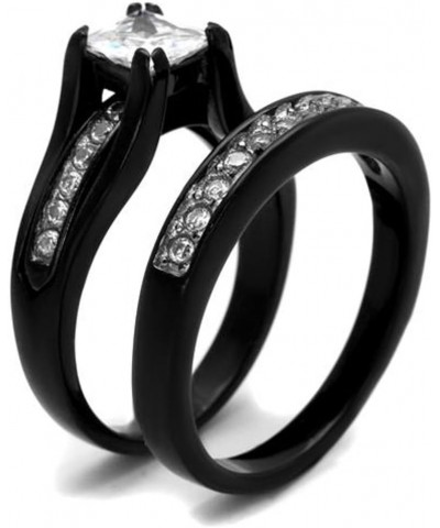 Her and His 3 Piece Black Stainless Steel Engagement Wedding Ring Set and Titanium Band Size Women's 07 Men's 13 $23.29 Sets