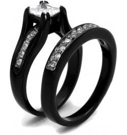 Her and His 3 Piece Black Stainless Steel Engagement Wedding Ring Set and Titanium Band Size Women's 07 Men's 13 $23.29 Sets