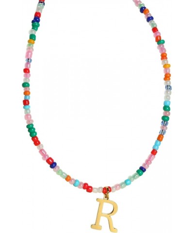 Colorful Beaded Initial Necklaces for Women, Boho Handmade Beads Choker Necklace, Personalized Stainless Steel Initial Neckla...