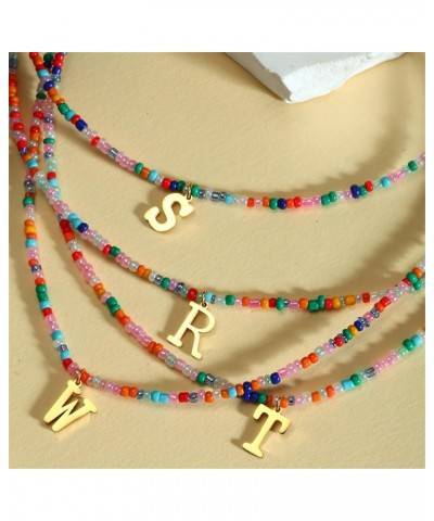 Colorful Beaded Initial Necklaces for Women, Boho Handmade Beads Choker Necklace, Personalized Stainless Steel Initial Neckla...