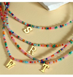 Colorful Beaded Initial Necklaces for Women, Boho Handmade Beads Choker Necklace, Personalized Stainless Steel Initial Neckla...