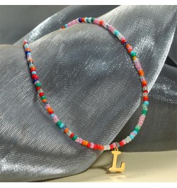 Colorful Beaded Initial Necklaces for Women, Boho Handmade Beads Choker Necklace, Personalized Stainless Steel Initial Neckla...