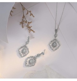 Wedding Jewelry for Bride, Necklace and Earrings Jewelry Set, Bridal Jewelry Set for Wedding Party Costume Silver $18.69 Jewe...