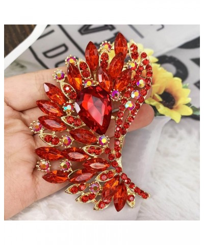 Rhinestone Crystal Big Large Brooch Pin Jewerly Accessory Gold Tone Red $8.54 Brooches & Pins