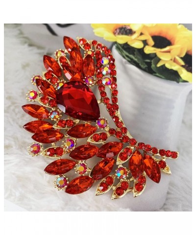 Rhinestone Crystal Big Large Brooch Pin Jewerly Accessory Gold Tone Red $8.54 Brooches & Pins