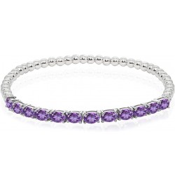 Sterling Silver Genuine, Created or Simulated Oval Gemstone Beaded Stretch Tennis Style Stackable Bracelet African Amethyst $...