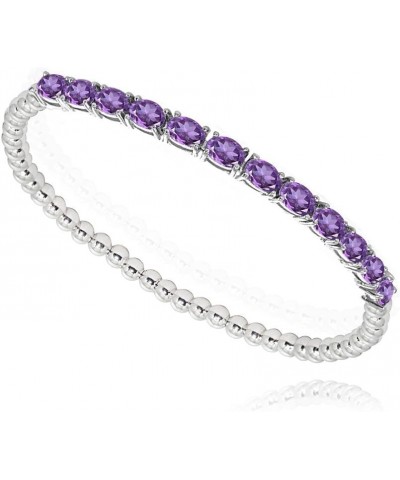 Sterling Silver Genuine, Created or Simulated Oval Gemstone Beaded Stretch Tennis Style Stackable Bracelet African Amethyst $...