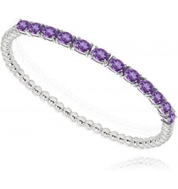 Sterling Silver Genuine, Created or Simulated Oval Gemstone Beaded Stretch Tennis Style Stackable Bracelet African Amethyst $...