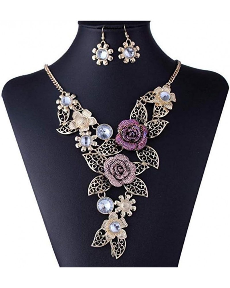 Women's Vintage Flower Rose Gold Necklace Statement Earrings Jewelry Set $7.55 Jewelry Sets