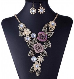 Women's Vintage Flower Rose Gold Necklace Statement Earrings Jewelry Set $7.55 Jewelry Sets