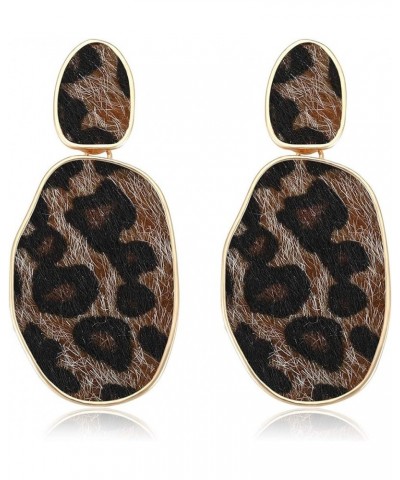 Leopard Print Earrings Lightweight Geometric Faux Leather Drop Dangle Earring Statement Animal Print Stud Earring For Women b...