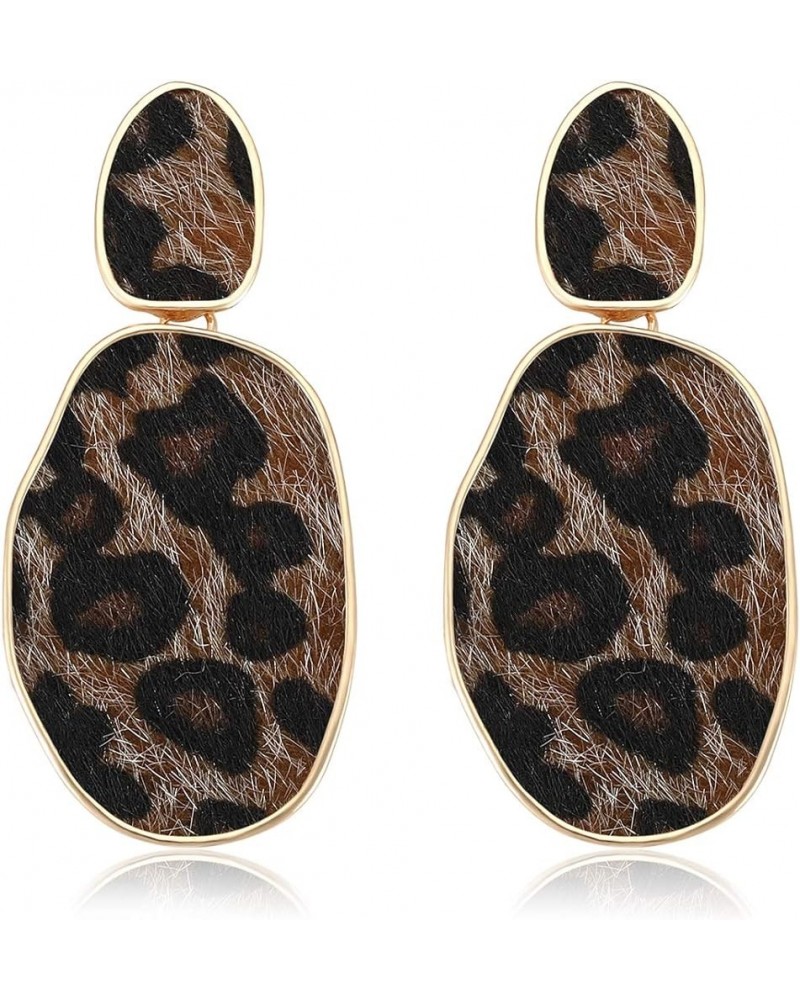 Leopard Print Earrings Lightweight Geometric Faux Leather Drop Dangle Earring Statement Animal Print Stud Earring For Women b...