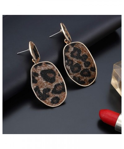 Leopard Print Earrings Lightweight Geometric Faux Leather Drop Dangle Earring Statement Animal Print Stud Earring For Women b...