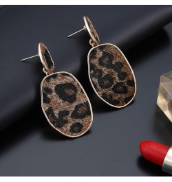 Leopard Print Earrings Lightweight Geometric Faux Leather Drop Dangle Earring Statement Animal Print Stud Earring For Women b...