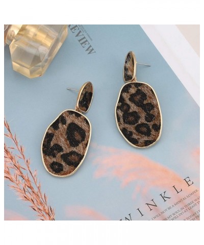 Leopard Print Earrings Lightweight Geometric Faux Leather Drop Dangle Earring Statement Animal Print Stud Earring For Women b...