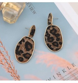 Leopard Print Earrings Lightweight Geometric Faux Leather Drop Dangle Earring Statement Animal Print Stud Earring For Women b...