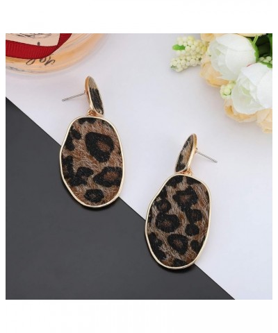 Leopard Print Earrings Lightweight Geometric Faux Leather Drop Dangle Earring Statement Animal Print Stud Earring For Women b...