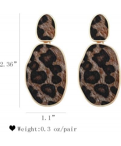 Leopard Print Earrings Lightweight Geometric Faux Leather Drop Dangle Earring Statement Animal Print Stud Earring For Women b...